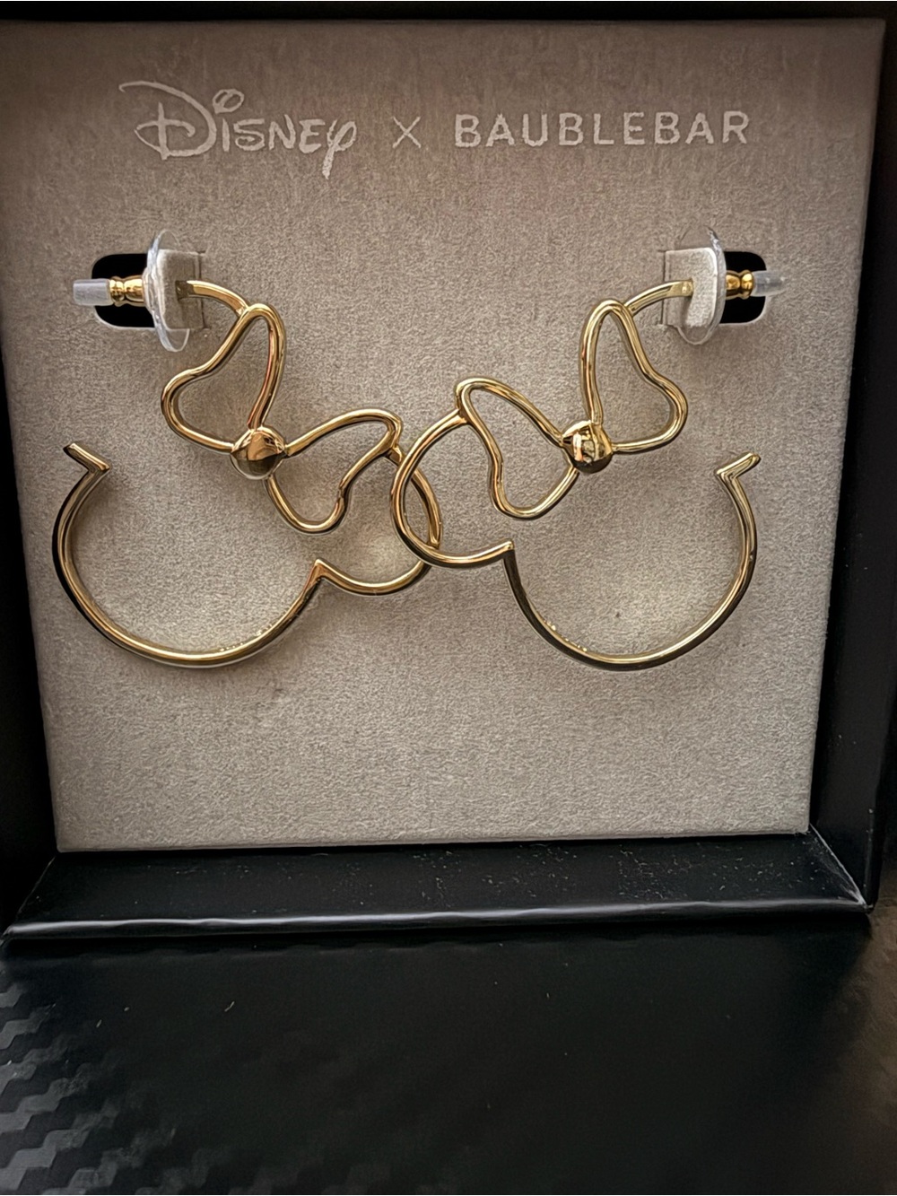 Disney x BaubleBar Minnie Mouse Gold Tone Outline Hoop Earrings.
